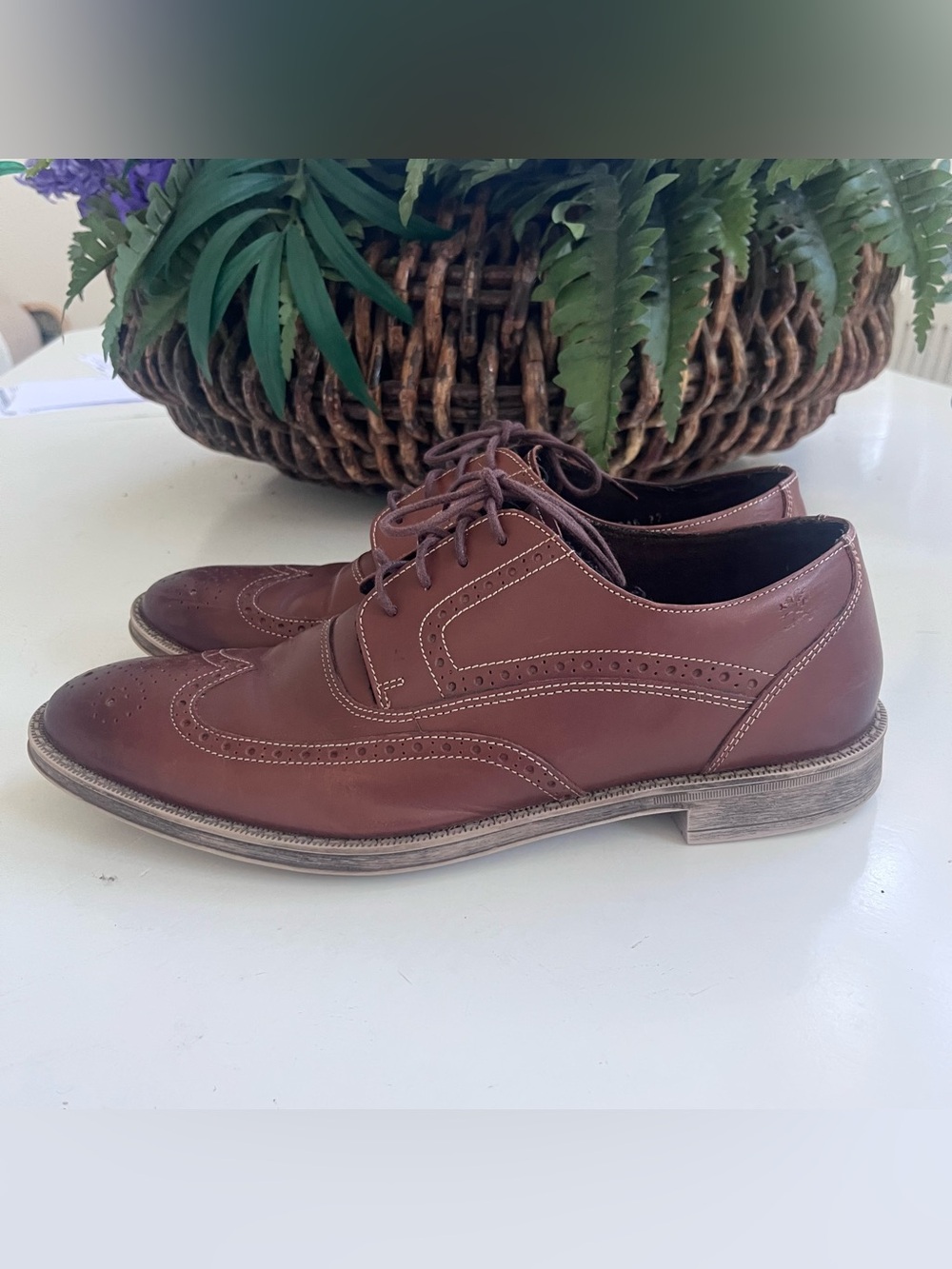 Stacy Adams Callahan Brown Leather Oxford Wingtip Dress shoes 10M Hand stitched